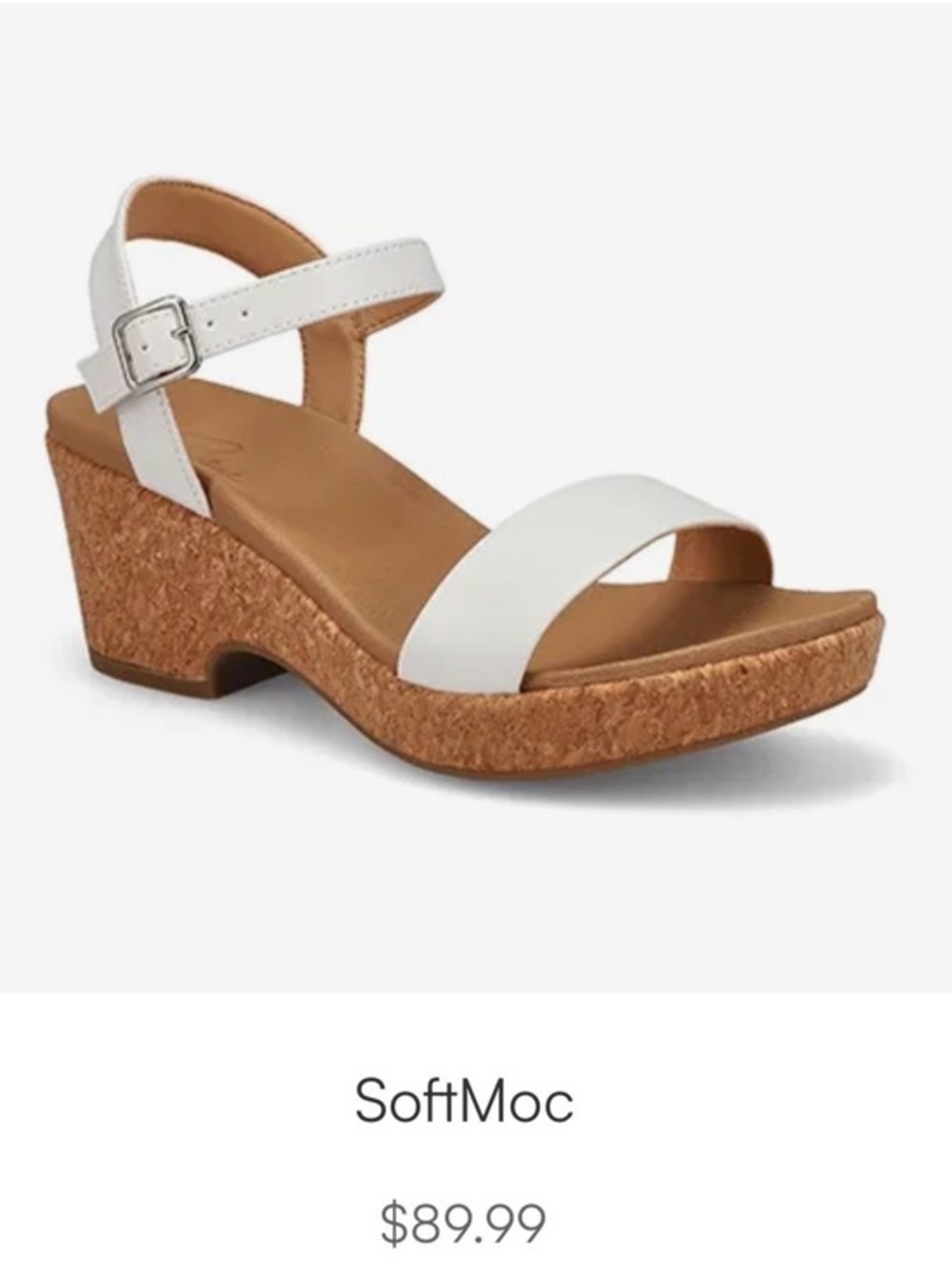 Softmoc Harley Classic White Leather and cork Ankle-Strap Wedge Sandals 9 WIDE
